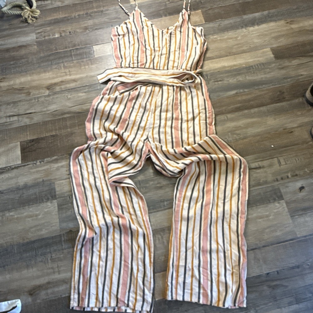 Roxy Gale Jumpsuit Striped Belted Beach Boho